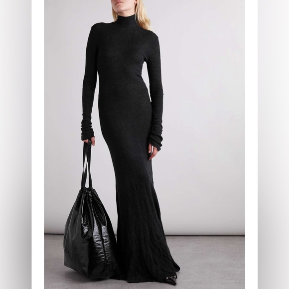 BALENCIAGA Distressed cotton-blend turtleneck long sleeve black maxi dress - Picture 3 of 15